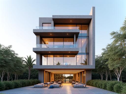 Architectural rendering of a new boutique hotel exterior.