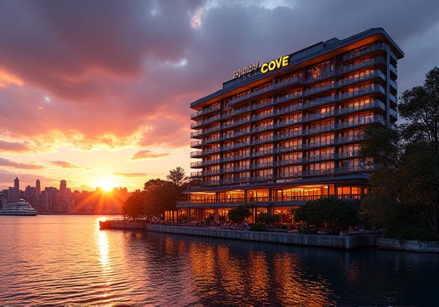 The Cove Sydney hotel at sunset.